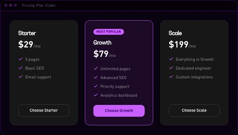 Pricing Plan Slider