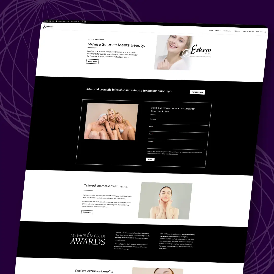 Gold Coast web design for Esteem Clinics providing UX and conversion rate improvements within only weeks. We are experts at optimisation and migration of Wordpress websites. Offering fair prices on Wordpress Website Design and fast turn around. Basic graphic design package included FREE.