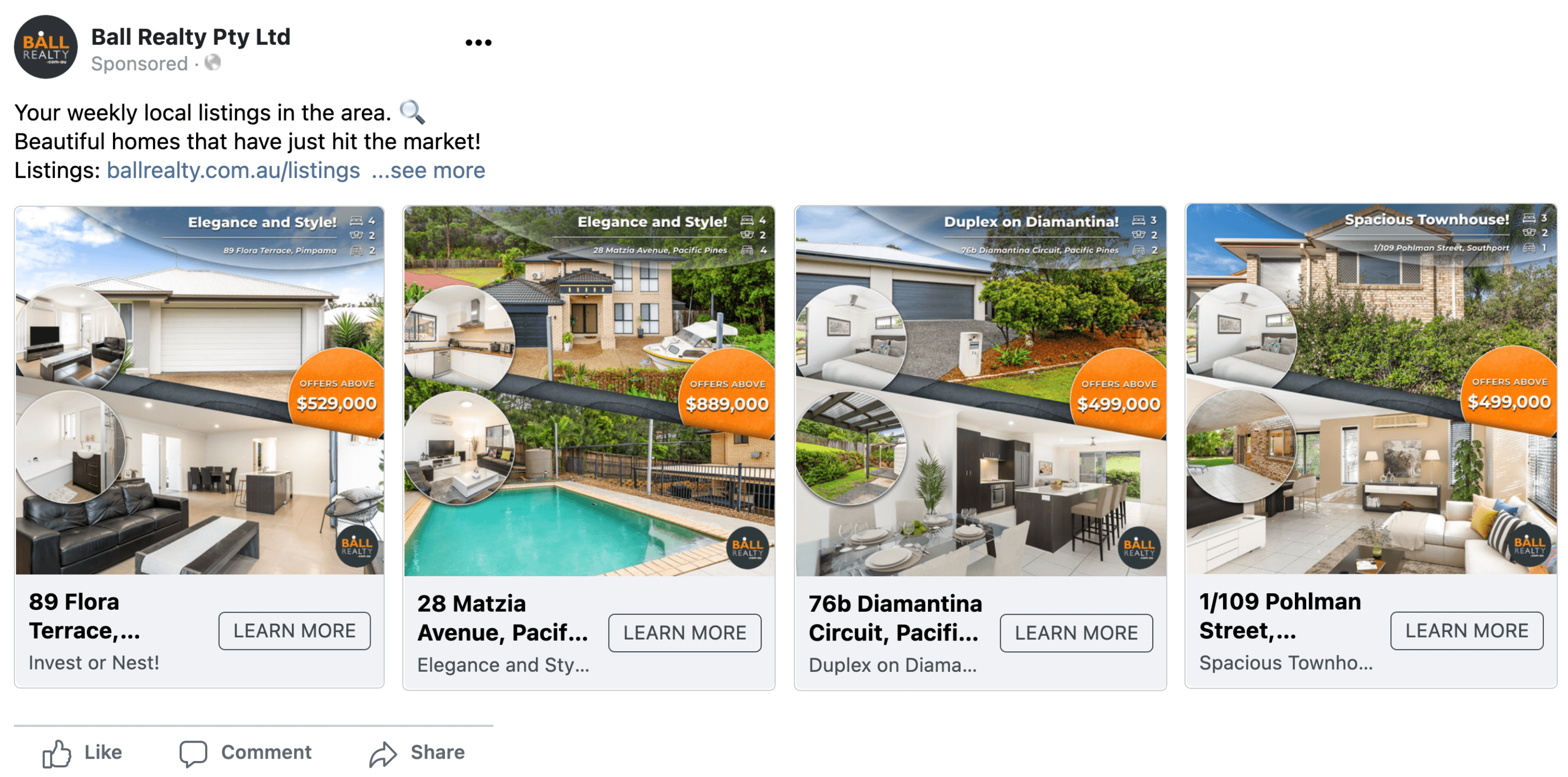 Ball Realty Facebook carousel ad