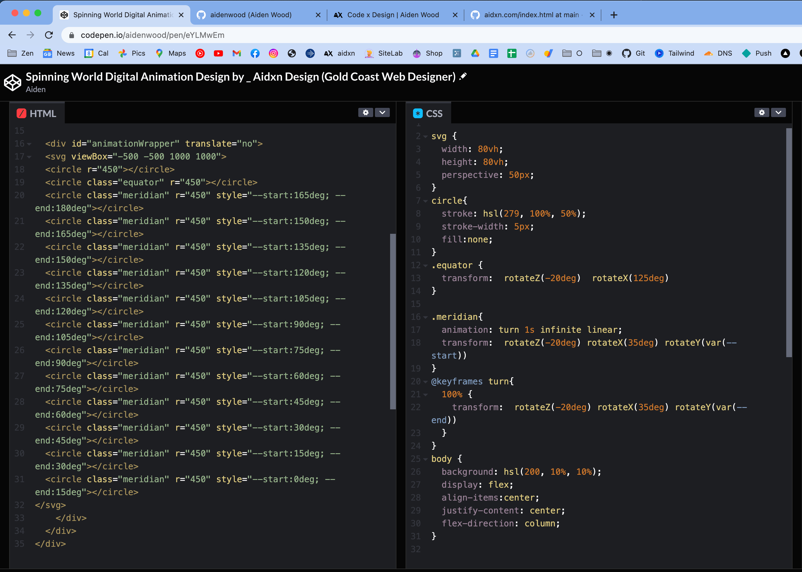 HTML and CSS code for 3D spinner animation